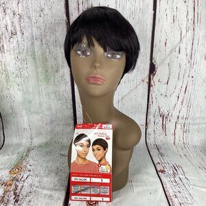 Salon 1 Jet Black Short Taper with Bang Wig 100% Human Hair Adjustable Classic